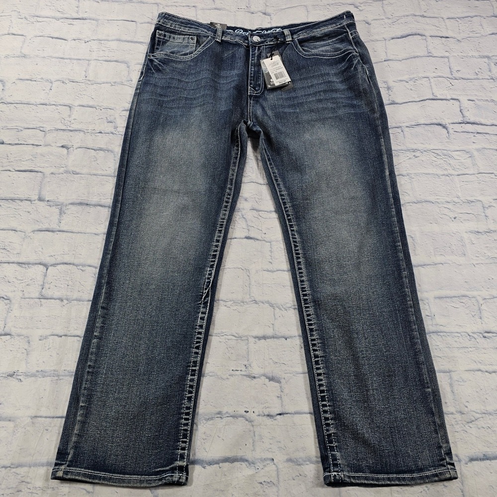 Retro Stitch Jeans Mens 42 Blue Straight Fit Thick Stitch Medium Blast DNR-90-8